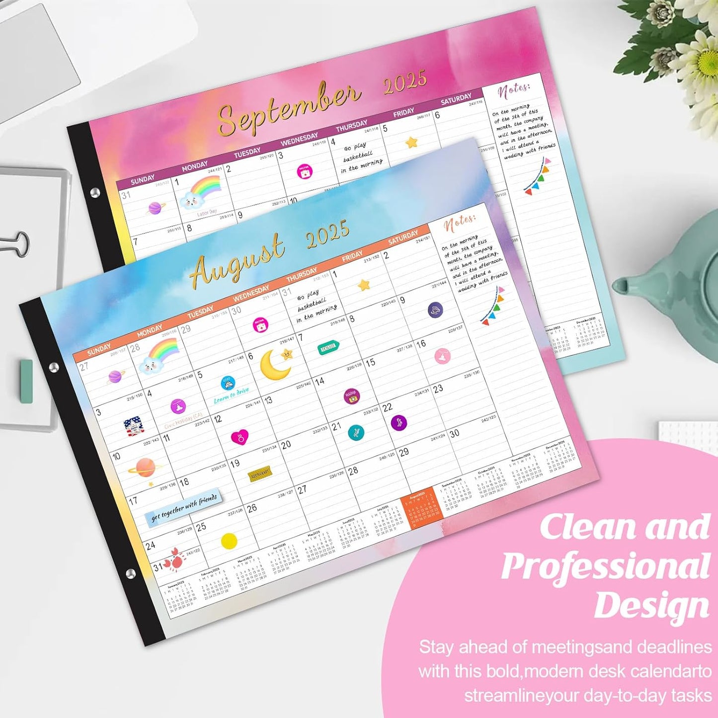 Gannyfer Desk Calendar 2025-2026, Large 22"x17" Monthly Calendar, July 2025 - Dec 2026, 18 Month Yearly Desktop Calendar with Notes, for Family, Office, and School(6 Stickers)