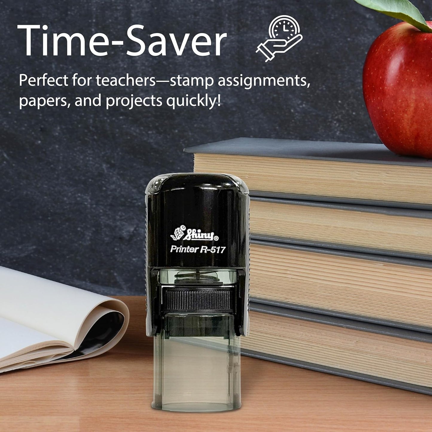Shiny Superstar Teacher Stamp, Round Self Inking Stamp for Classroom, Green Ink