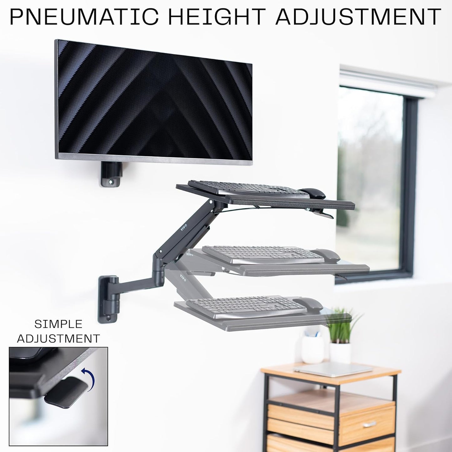 VIVO Sit-Stand 24 Inch Pneumatic Spring Keyboard and Mouse Tray Wall Mount, Counterbalance Height Adjustable Typing Platform, Ergonomic Tilt, Black, MOUNT-KB35C