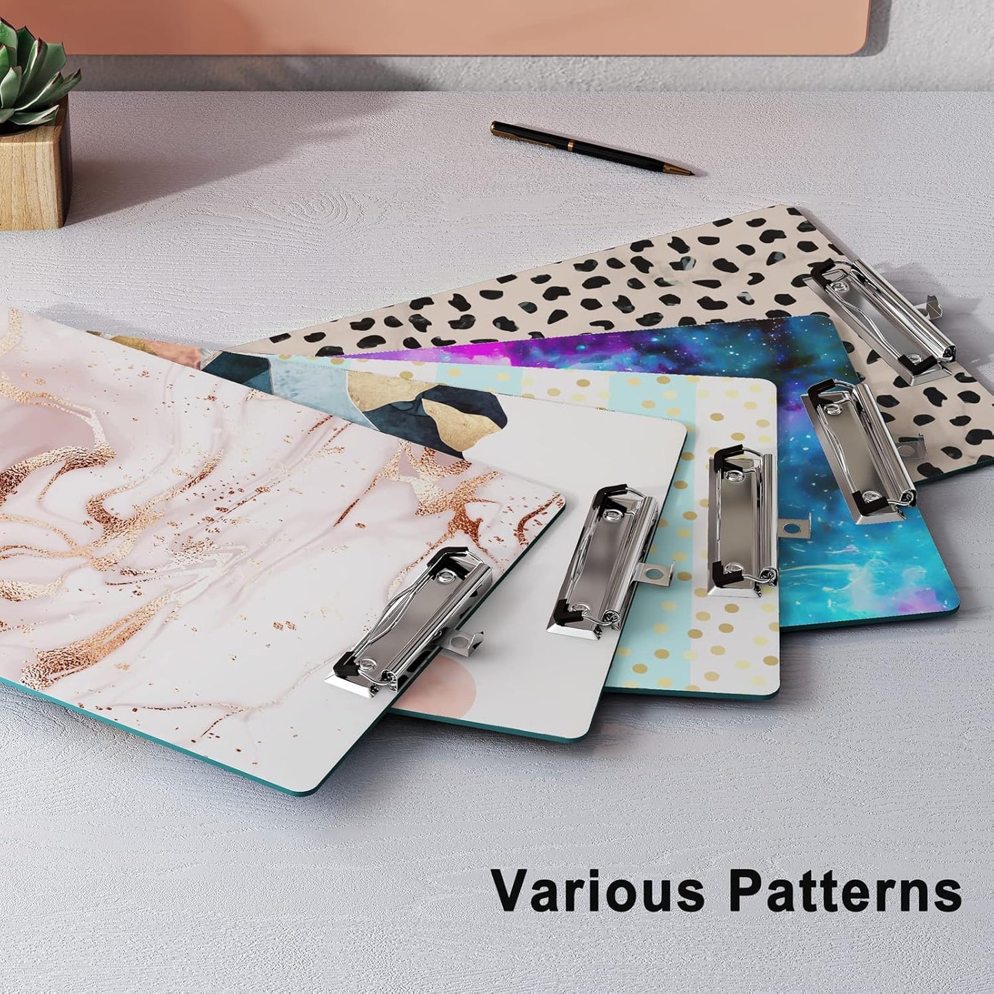 Cute Clipboard Wood Design Decorative A4 Letter Size Clip Boards for Classroom Office, Standard Size 9" x 12.5" with Low Profile Metal Clip - Pink Fluid