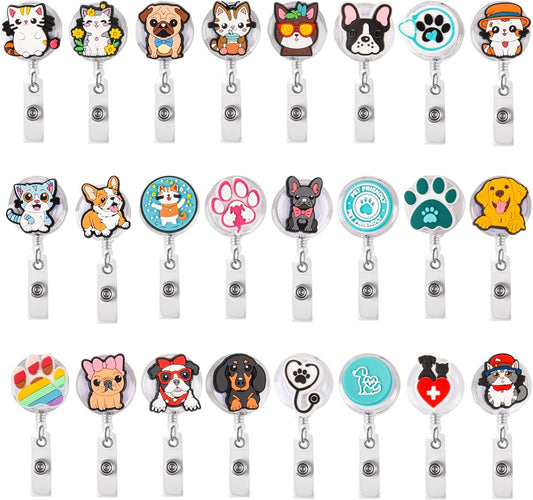 24 Pcs Vet Teach Gifts Cute Badge Reel, Retractable Veterinary ID Badge Holders Vet Teach Accessories for Men Women Vet Tech Week Gifts.