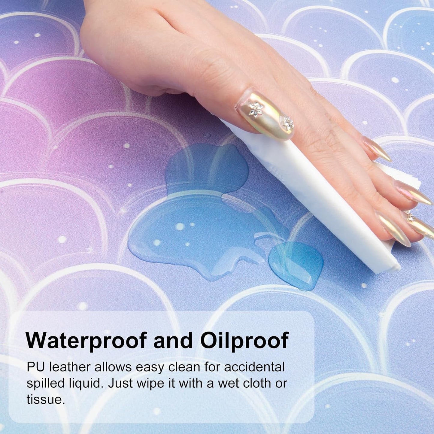 QIYI Multifunctional Office Desk Pad, Water-Resistant PU Leather Mouse Pad, Home Décor Large Desk Organizer Mat, Non Slip Base Writing Pads for Home & Office 31.5" x 15.7" - Mermaid Scales