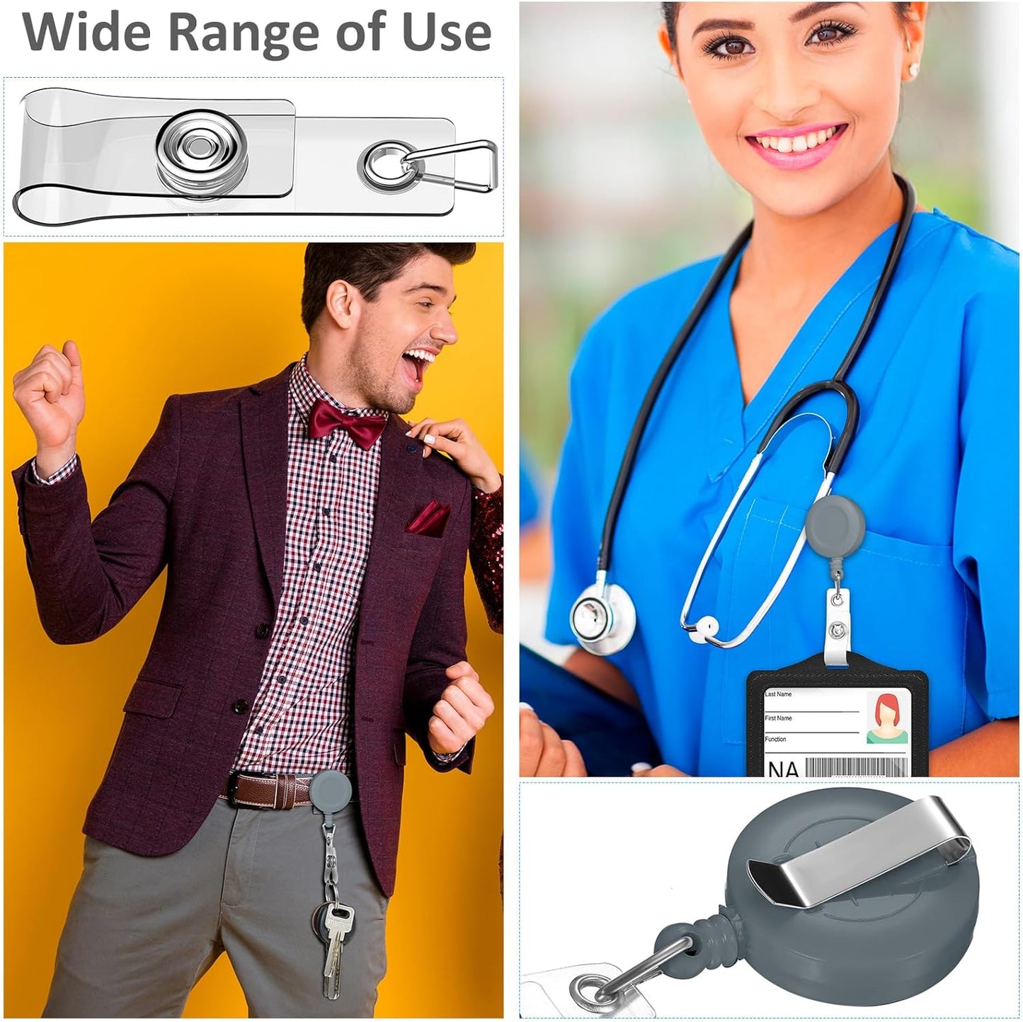 Zonon 100 Pieces Retractable Badge Reel Clips ID Card Holder Reel with Metal Belt Clip for Hanging Cards Key Chains, Name Badge Holders for Nurses Teachers Students(Gray)