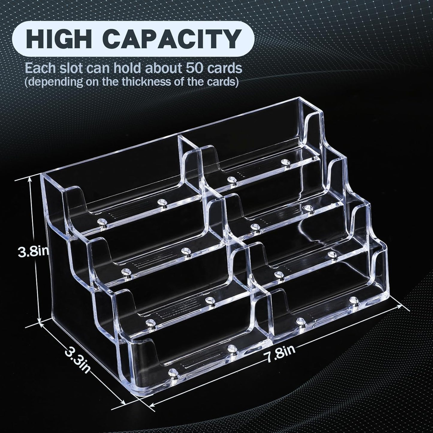 Acrylic Business Card Holder for Desk,4-Tier Clear Plastic Display Stand with 8 Pockets, Holds 400 Cards,ldeal for Office & Workspace Organization