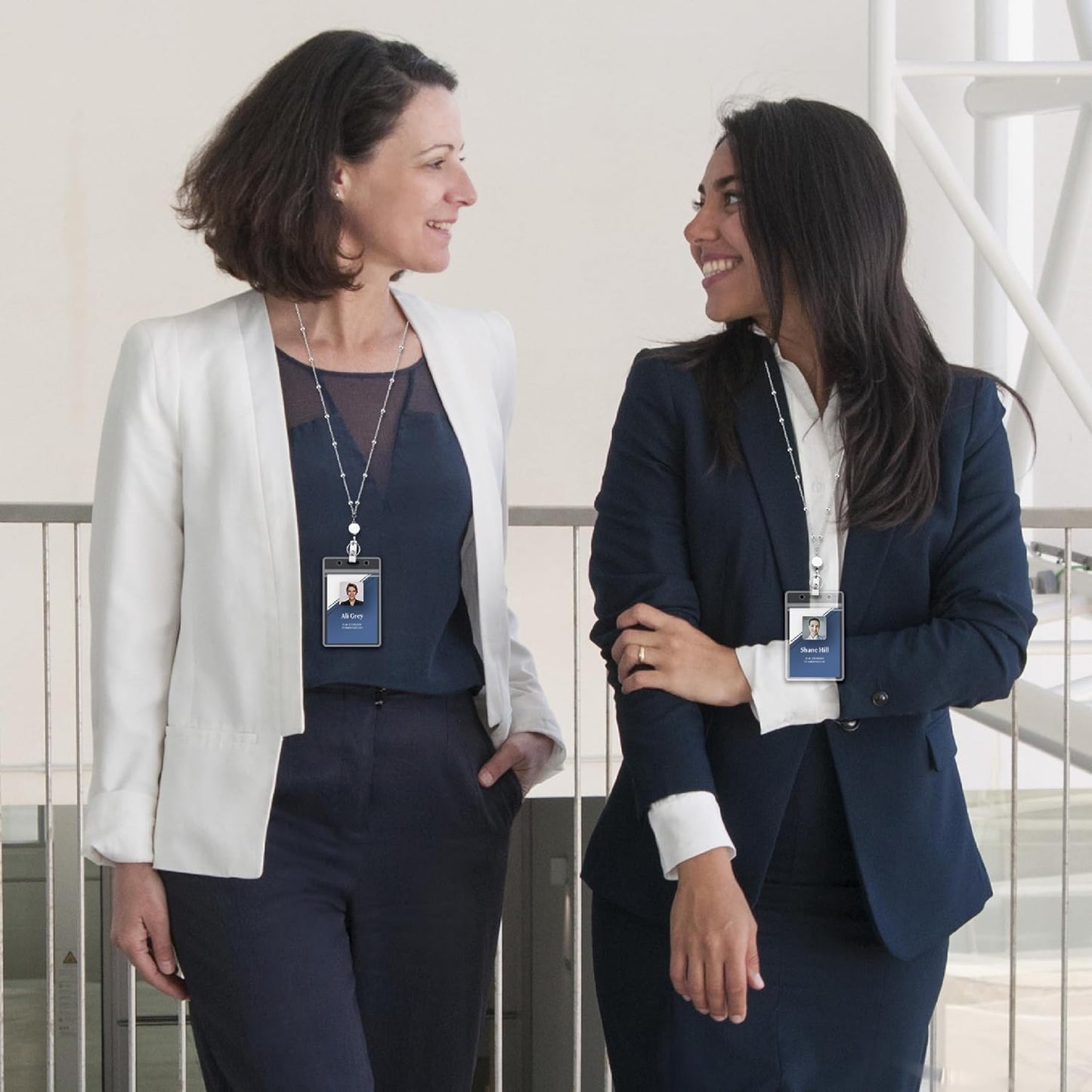 Will Well Retractable Beaded Badge Reel Lanyard with Keyring for Women - Vertical Plastic 3.58" x 2.52" Sleeves Fit Up to 3 Cards - Stainless Steel Necklace with Pull Cord - 2-Pack, Clear Case