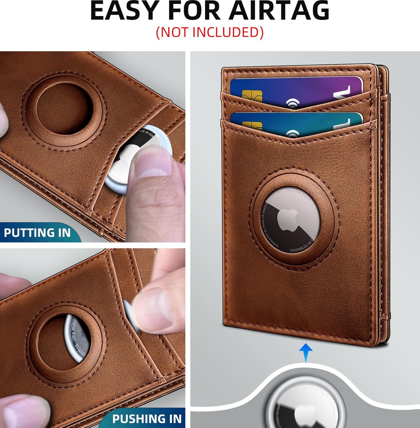 Airtag Wallet for Men- with Money Clip Gift Boxed, Magnetic Closure Slim Genuine Leather Front Pocket Wallet, 4.1"x 2.8", RFID Blocking