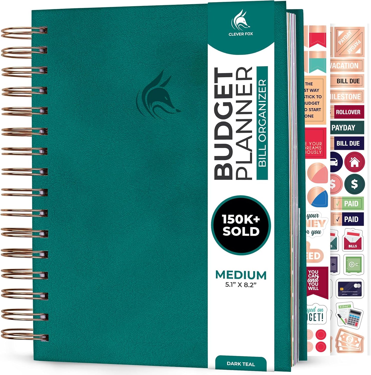 Clever Fox Budget Planner & Monthly Bill Organizer With Pockets. Expense Tracker, Budgeting Journal & Financial Book. Medium, 5.1x8.2" (Dark Teal)