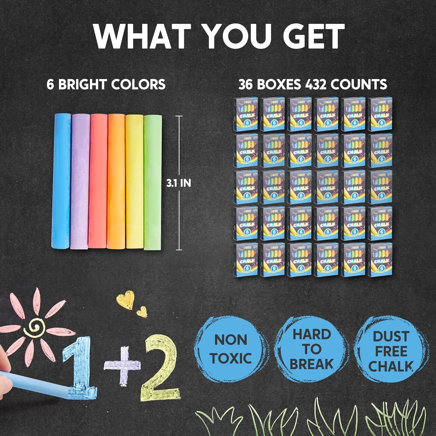 JOYIN 432 Counts Mini Chalk Set for Kids, Non-Toxic Mini Chalk for Boys Girls 3+, School Supplies for Teachers, Goody Bag Fillers, Classroom Prizes Gifts (36 Boxes)