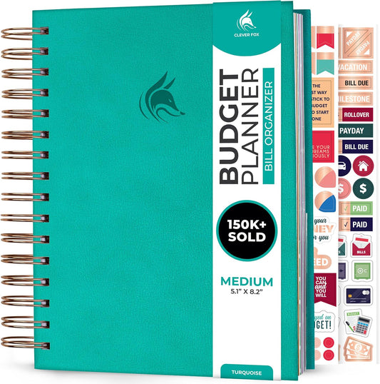 Clever Fox Budget Planner & Monthly Bill Organizer With Pockets. Expense Tracker, Budgeting Journal & Financial Book. Medium, 5.1x8.2" (Turquoise)