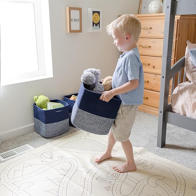 NaturalCozy Storage Cubes 11 Inch Cotton Rope Woven Baskets for Organizing, 3-Pack | Cube Storage Bin | Square Storage Baskets for Shelves Organizer, Classroom, Kids Toy Bins, Closet, Baby Nursery