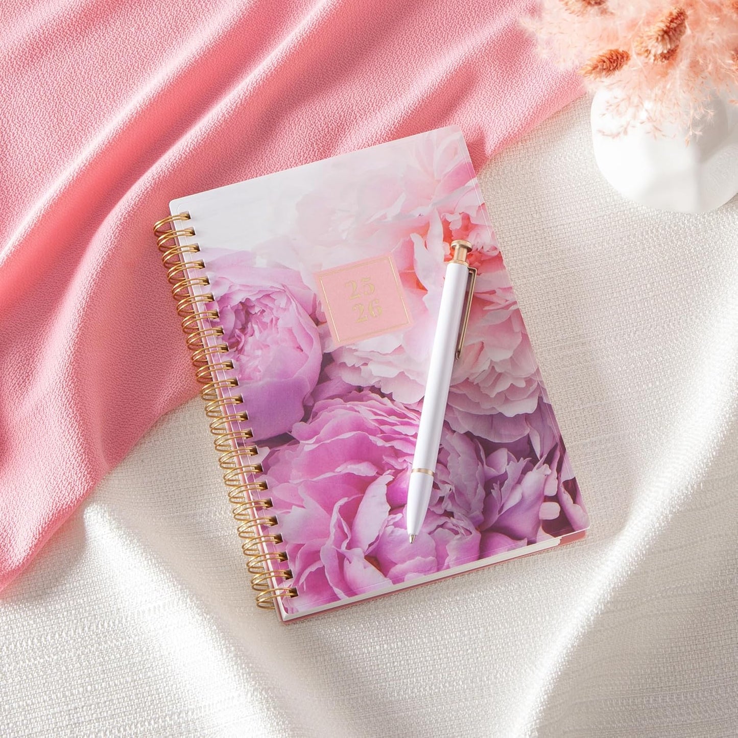 Blue Sky Rachel Parcell 2025-2026 Weekly and Monthly Academic Year Planner Calendar, July 2025 - June 2026, 5" x 8", Flexible Cover, Wirebound, Laminated Tabs, Storage Pocket, Includes Stickers, Peony