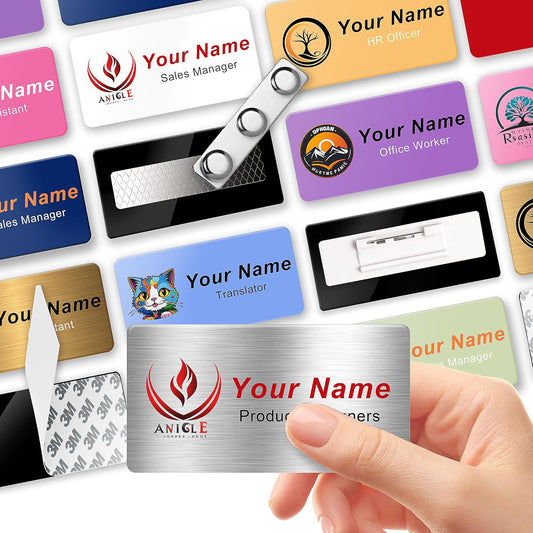 Magnetic Name Tags with Full Color Logo | Personalized Engraved Acrylic Name Badges with Pin or Adhesive Backing | Custom ID Tags | 3"x1.5"