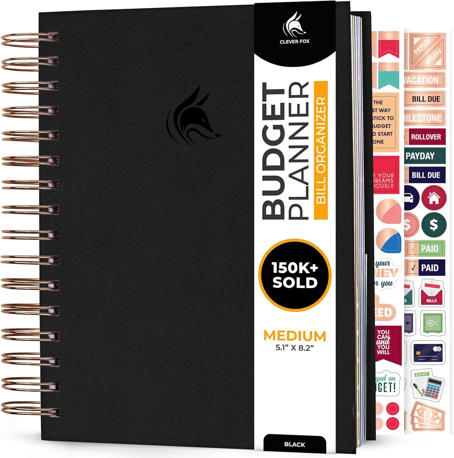 Clever Fox Budget Planner & Monthly Bill Organizer With Pockets. Expense Tracker, Budgeting Journal & Financial Book. Medium, 5.1x8.2" (Black)