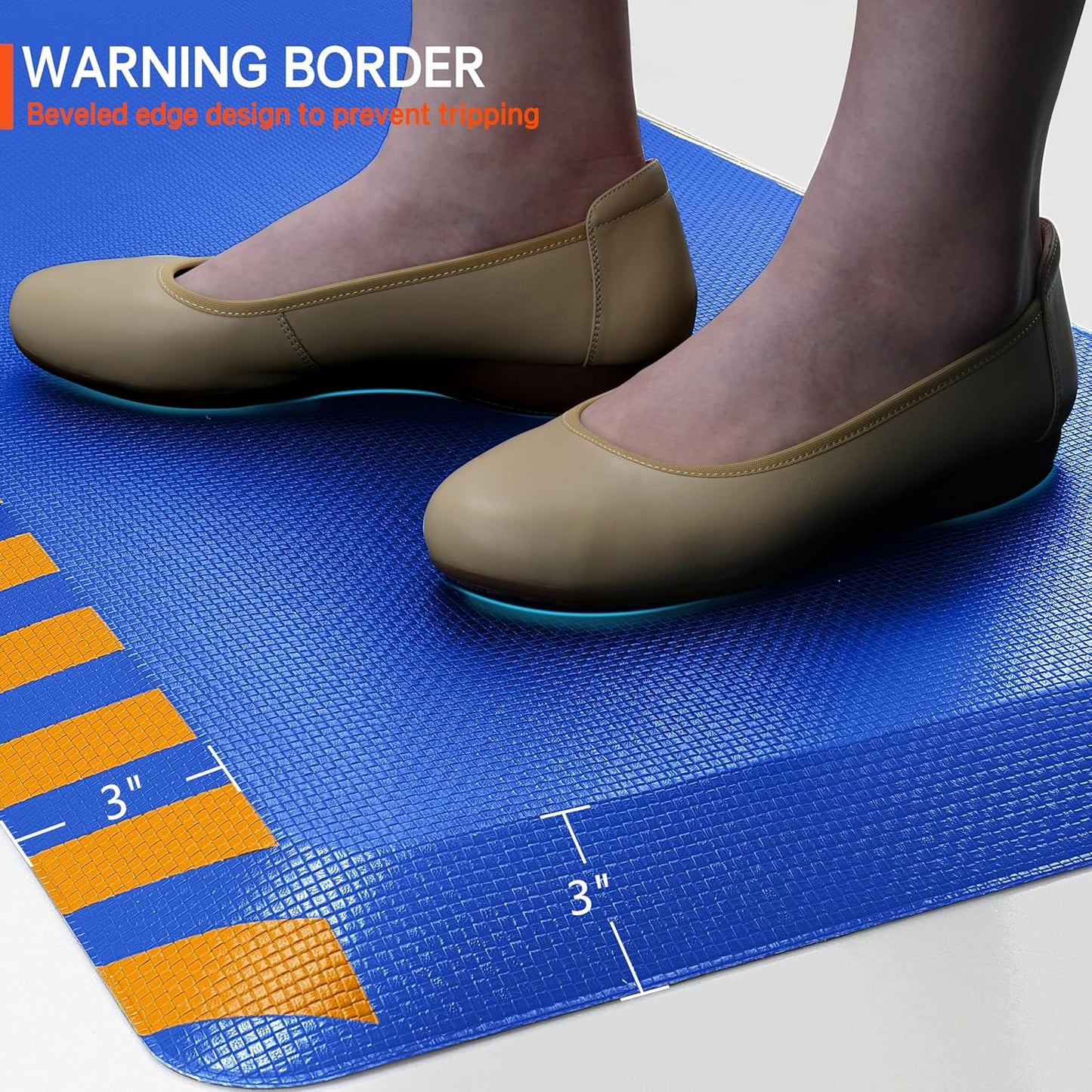 FEATOL Anti Fatigue Mat Industrial, Ergonomic Standing Floor Mat for Work for Stand, Blue with Yellow Border Safety 17" x 24"-Support for Leg & Back Pain