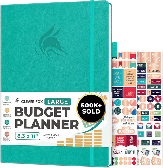 Clever Fox Budget Planner Large – Expense Tracker Notebook. Monthly Budgeting & Bill Organizer, Finance Logbook & Accounts Book, A4 (Aquamarine)
