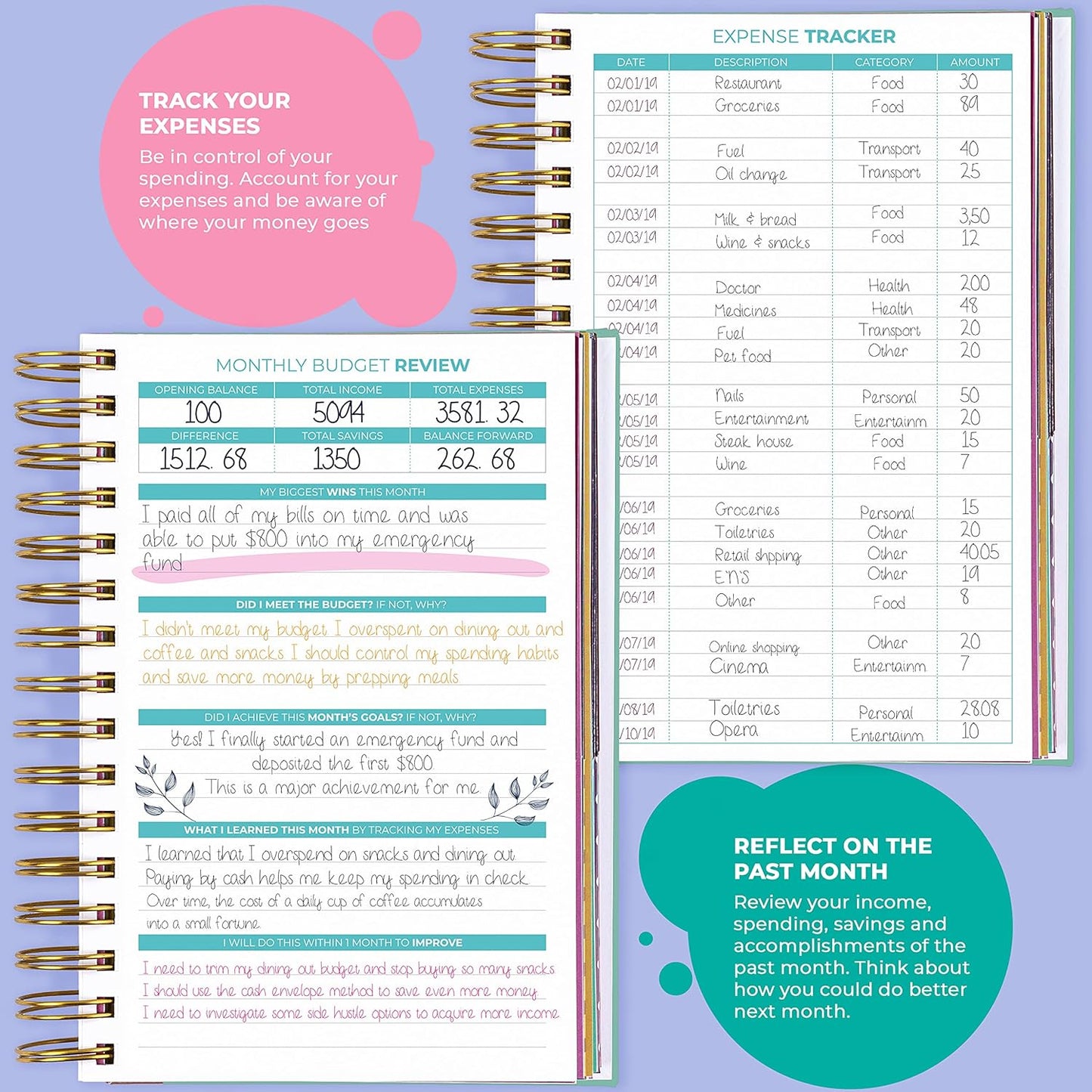 Clever Fox Budget Planner & Monthly Bill Organizer With Pockets. Expense Tracker, Budgeting Journal & Financial Book. Medium, 5.1x8.2" (Mint Green)