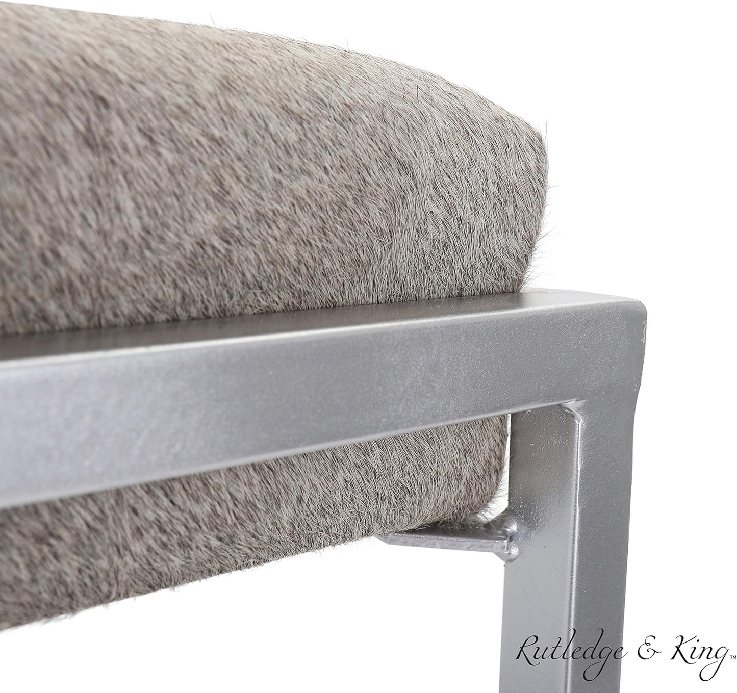 Rutledge & King Cowhide Ottoman/Vanity Stool - Square Ottoman Stool - White Ottoman/Grey Ottoman Foot Rest - Cowhide Grey & White Stool - Gold Stool - Cow Ottoman - Cow Fur Stool (Silver)