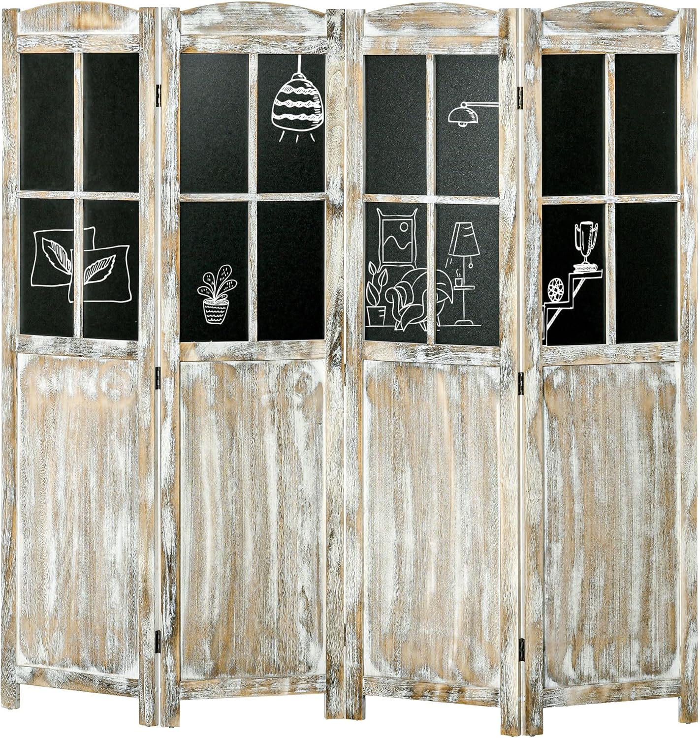 NicBex Room Divider 4 Panel Room Dividers with Black Boards Partition Room Dividers and Folding Privacy Screens 5.6 FT Wall Divider for Home, Office, Room Separation,70.75"W x 0.75"D x 69.75"H,Natural