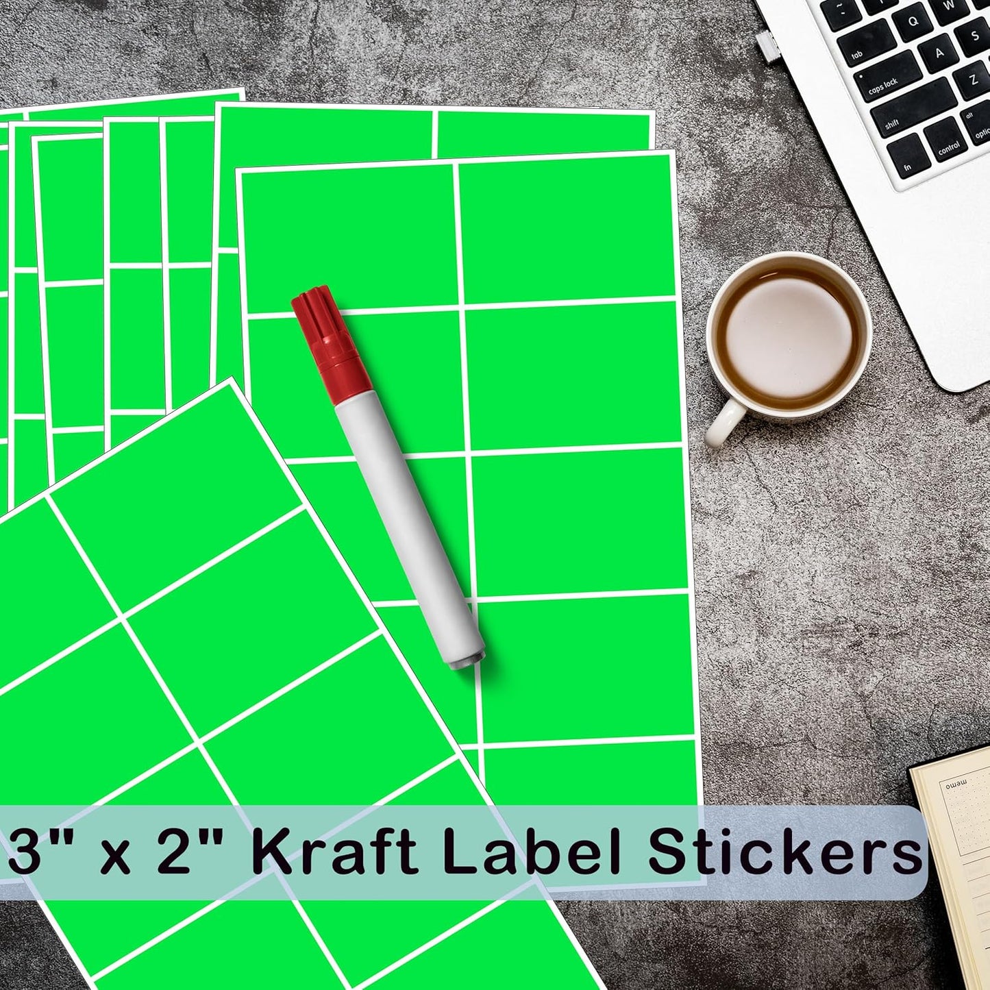 240 Pack Green Label Stickers,3"x2" Rectangular Sticker Labels,Large Name Labels for Kids Clothing
