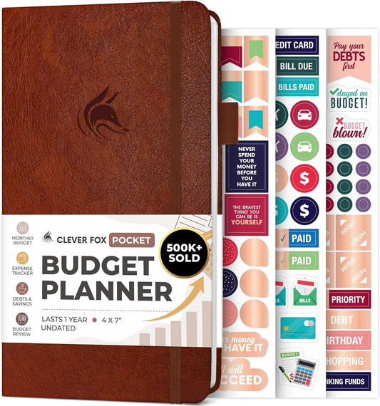 Clever Fox Budget Planner Pocket – Mini Expense Tracker Notebook. Monthly Budgeting Organizer, Finance Logbook & Accounts Book, Small (Brown)
