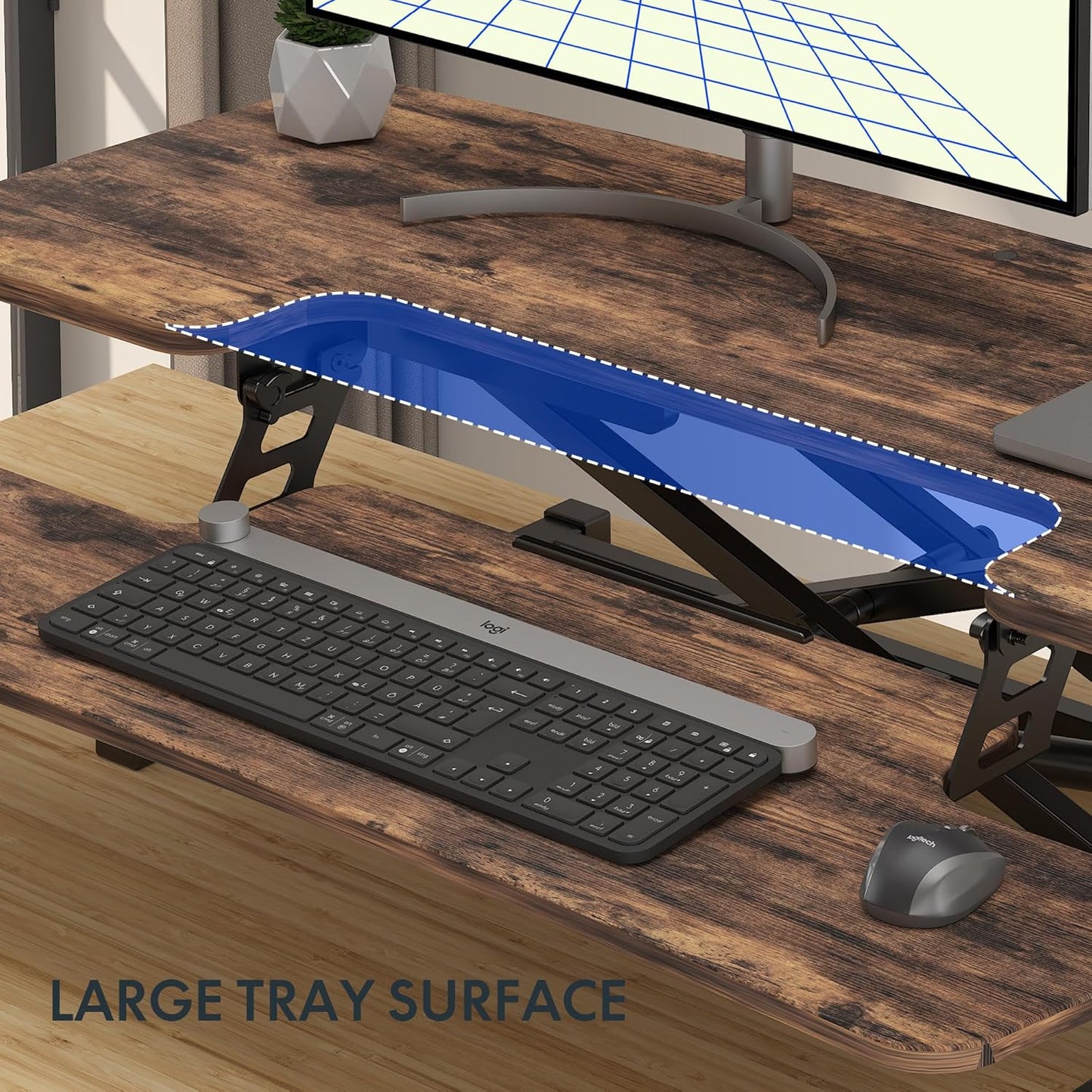 FLEXISPOT Height Adjustable Standing Desk Converter 42" Sit-to-Stand Desk Riser with Wide Keyboard Tray Workstation for Home and Office, Rustic Color (Rustic Brown, 42")