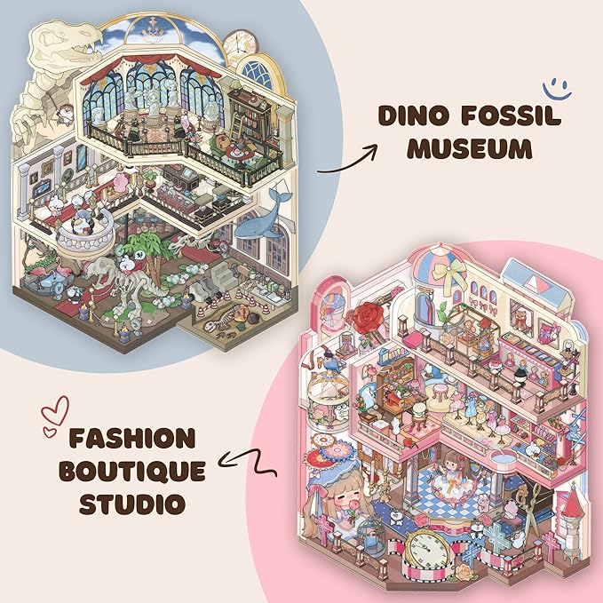 Foldable 3D Sticker Scene Kit - Interactive Large Sticker Scenes with Layeres for Adults & Kids, Detailed Miniature Scene Stickers Book Style with Tweezer, Creative Sticker Therapy Gift.