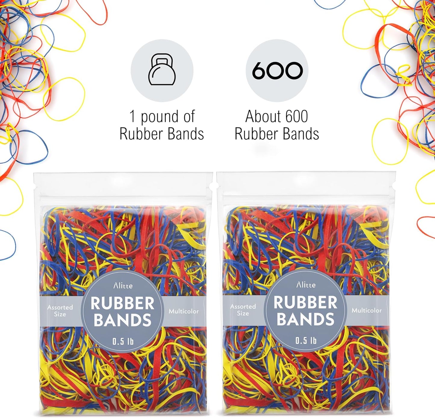 Colored Rubber Bands - 1lb Total (2 Pack of 0.5 lb) Large Rubber Bands Assorted Size and Color for Office Supplies, Arts & Crafts or DIY Projects - Multipurpose Color Elastic Bands Assortment