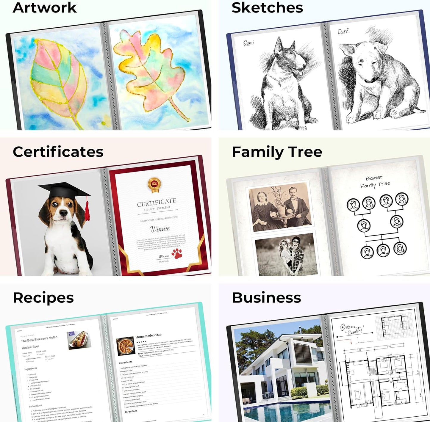 Dunwell Presentation Binder 24-Pocket, Displays 48 Pages, 8.5x11 Portfolio Binder with Plastic Sleeves, Storage and Organizer for Documents, Certificates, Projects, Photos (Ivory)