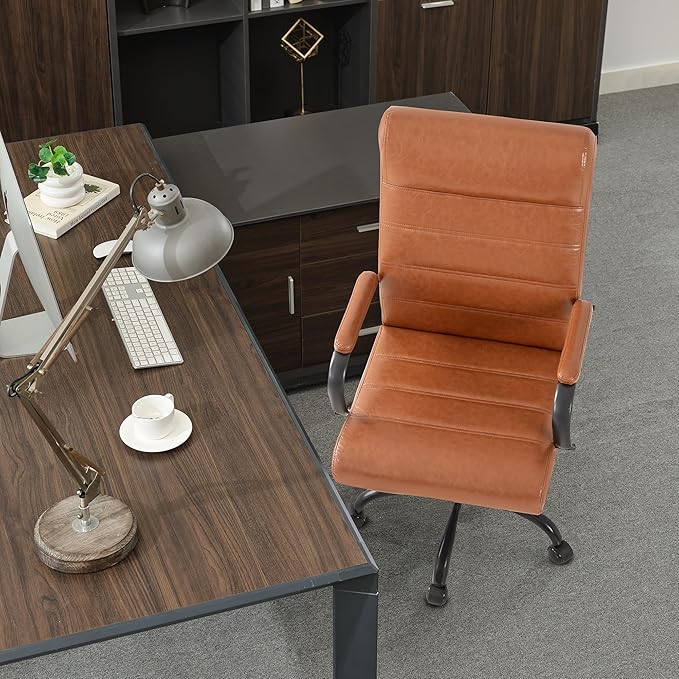 Office Desk Chair,Modern Leather Conference Room Chairs,High Back Home ofiice Chair,Adjustable Height Swivel Executive Computer Chair with Padded Seat and Armrest (Brown with Black Frame)