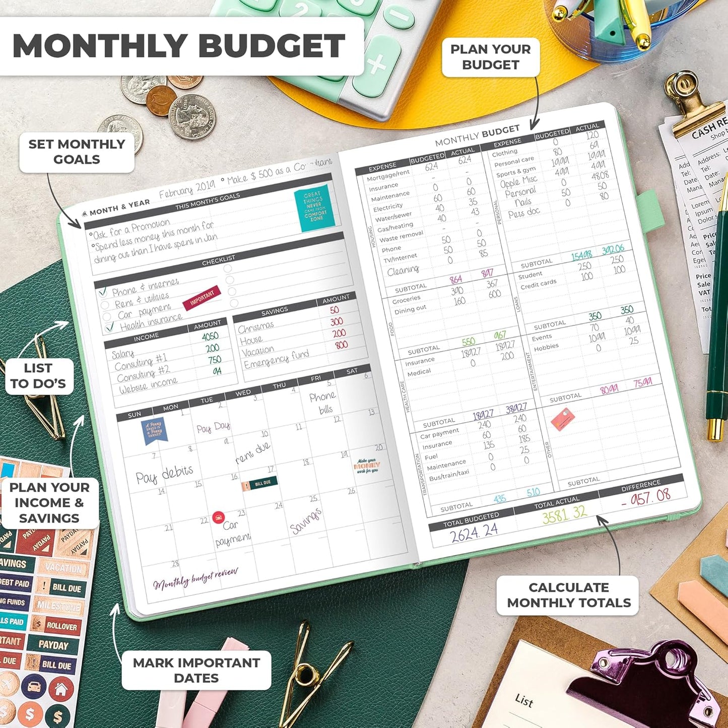 Clever Fox Budget Planner - Expense Tracker Notebook. Monthly Budgeting Organizer, Finance Logbook & Accounts Book, Bill Tracker, A5 (Mint Green)