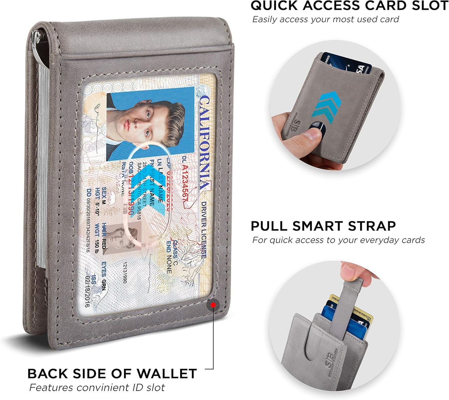 SERMAN BRANDS RFID Blocking Slim Bifold Genuine Leather Minimalist Front Pocket Wallets for Men with Money Clip Thin Gift