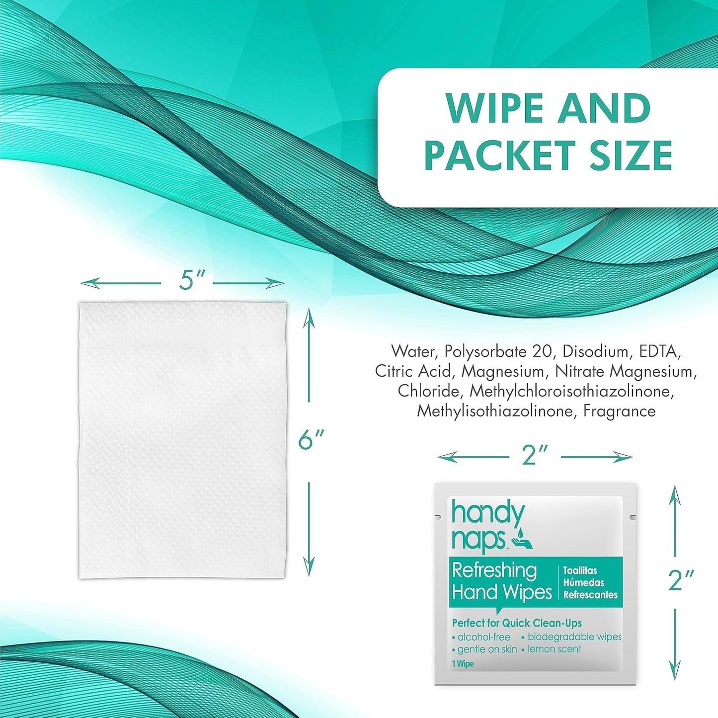 Handynaps Refreshing Hand Wipes, Alcohol-Free With Fresh Lemon Scent - Case of 1000 Individually Wrapped Wipes For Adults and Kids, Travel Essentials