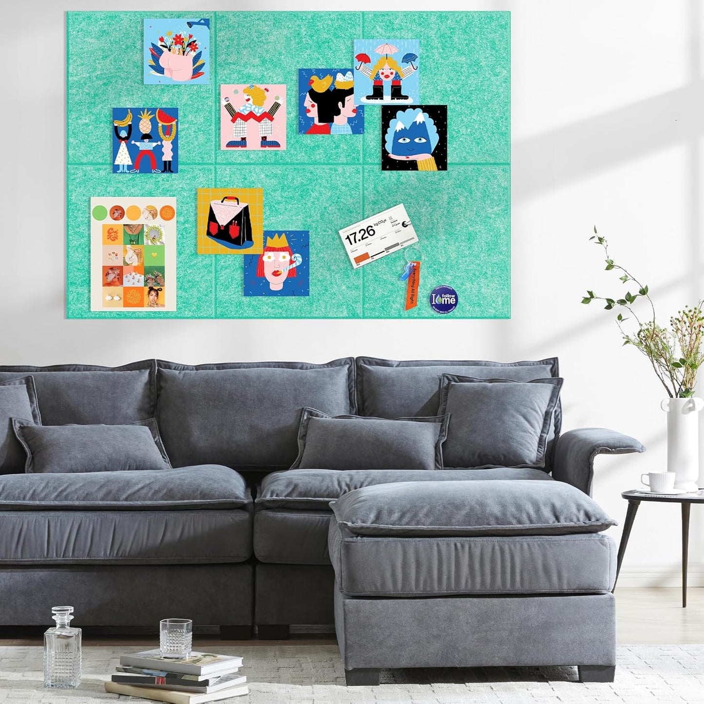 AKTOP Cork Board Bulletin Board 24"x36", 6 Pack Removable Felt Cork Board Tiles for Wall, Large Corkboard Notice Pin Board for Office, School & Home,24 Safe Adhesive Tabs, 20 Push Pins, Lake Blue