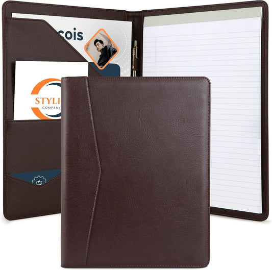 STYLIO Padfolio Portfolio Organizer Binder (Walnut Color) | Interview Resume Folder, Document, Business Card Holder |w/Letter-Sized Notepad | Handsome Brown Faux Leather Folio Matte Finish