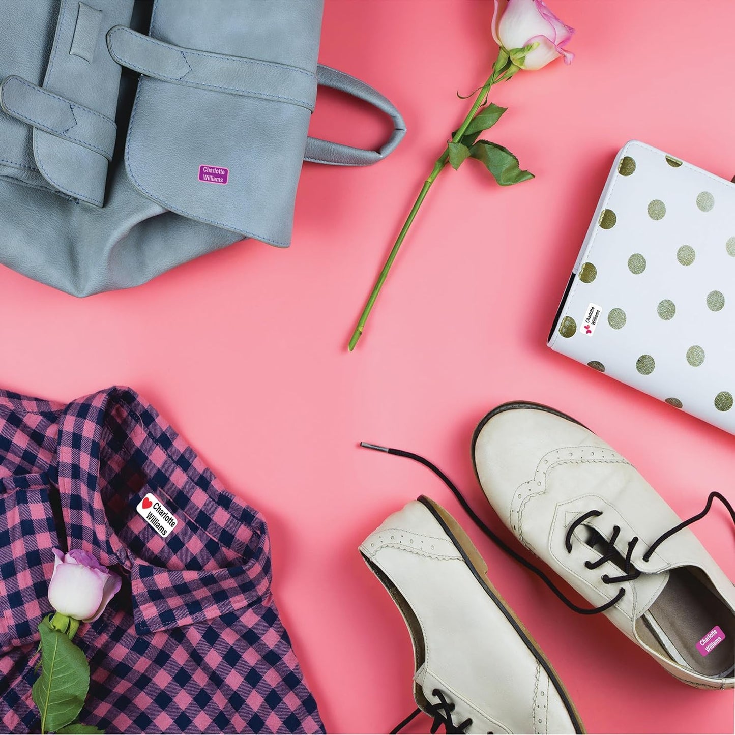 Personalized Waterproof Name Labels Press and Stick Custom Name Stick on Clothing Labels. Customized Up to 3 Lines Great for Camp & Daycare (Sunny)