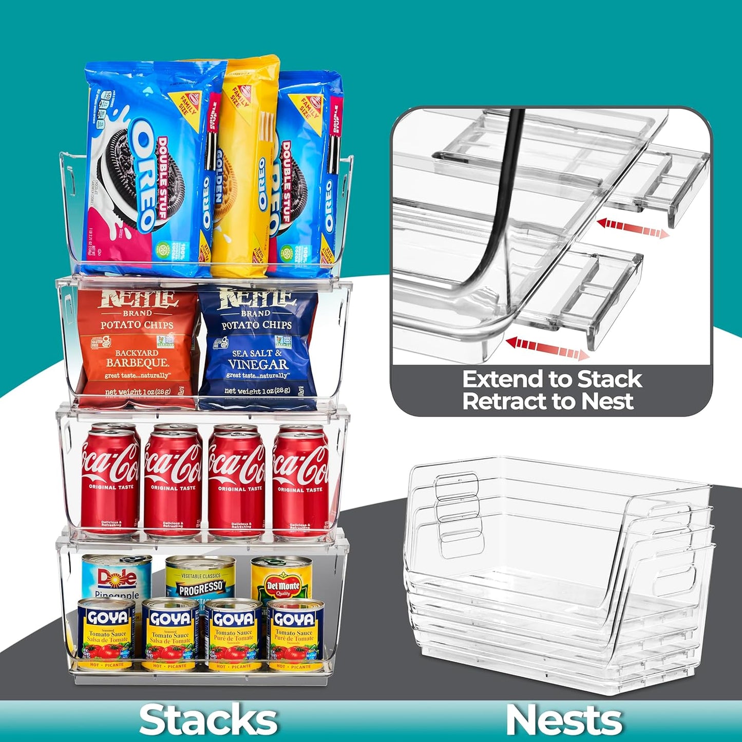 Sorbus Stackable Storage Bins Open Front - Clear Stackable Storage Bins - Pantry Bins for Storage and Organization - Acrylic Stackable Bins for Kitchen - Clear Pantry Organizer Bins (Small 4 Pack)