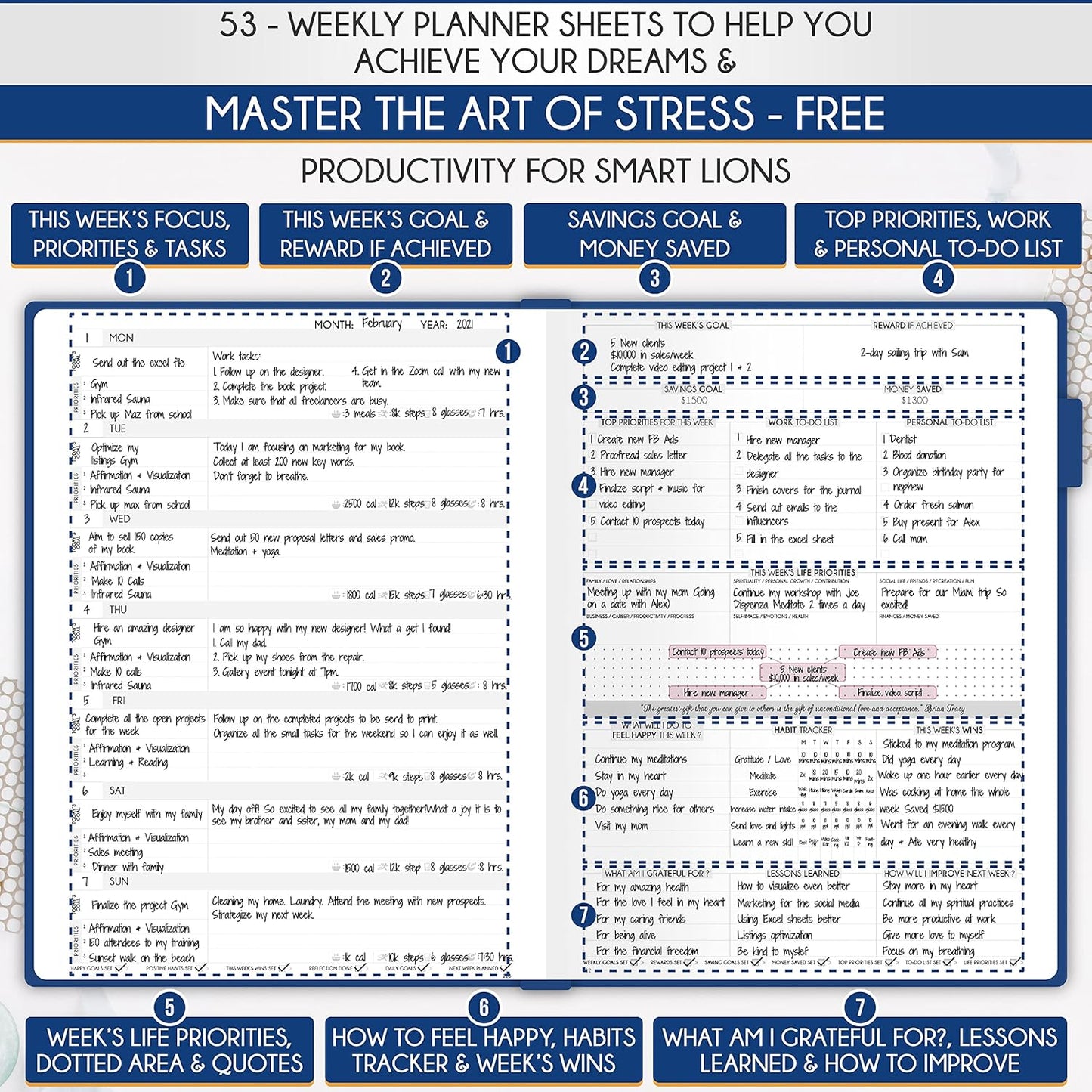 Life Planner Undated for Men – Daily, Weekly & Monthly Planner With Budget Section | Guided Daily Gratitude Journal, Goals Journal, Habit Tracker, Budget Planner - Horizontal Format