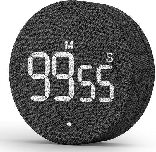 AVINIA Desk Timer for Productivity Magnetic Digital Kitchen Timer Rechargeable Fabric Mesh Cover 99 Mins Countdown/Count Up Stylish Efficana Konah Home Timmer for Cooking-Black