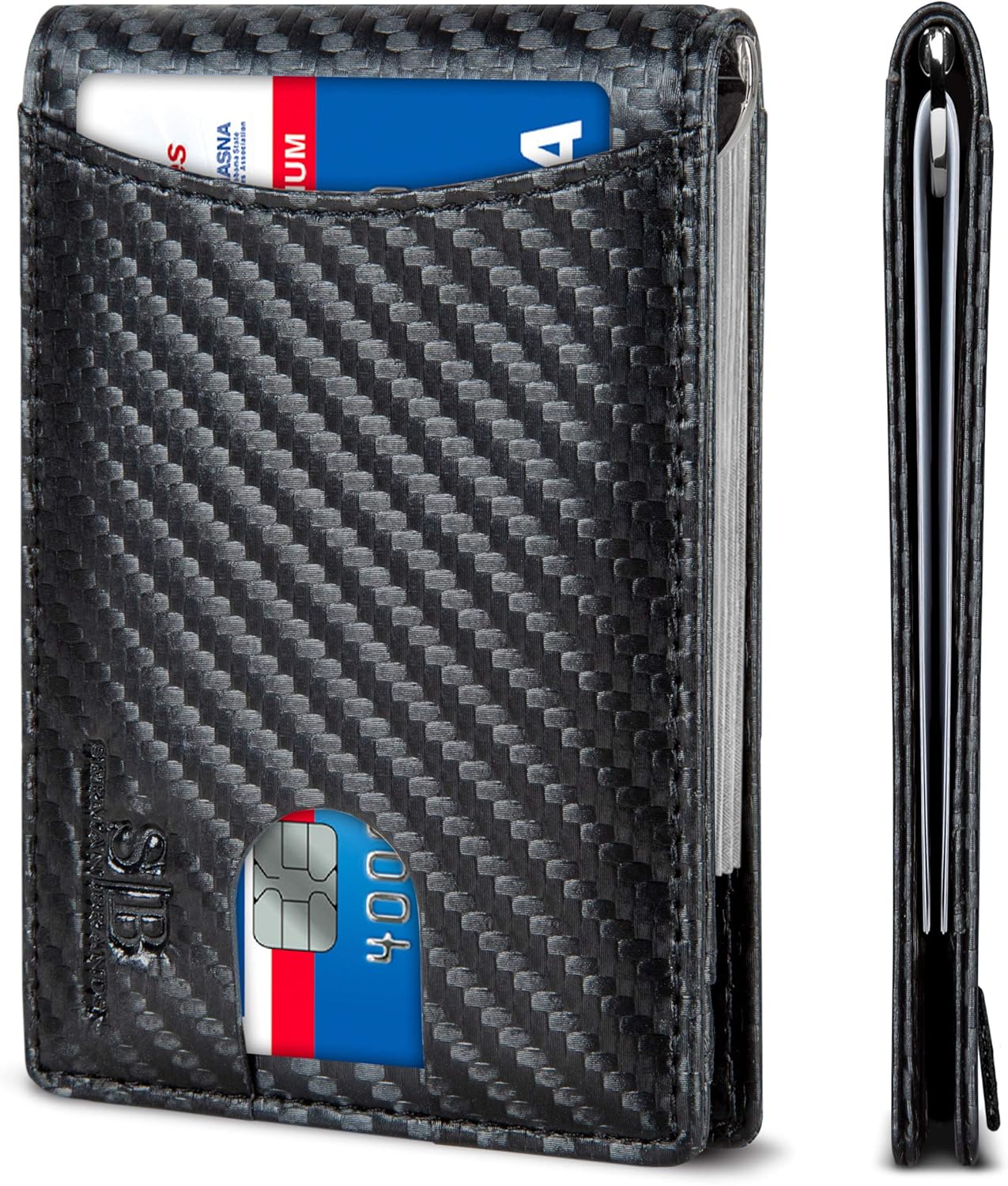 SERMAN BRANDS RFID Blocking Slim Bifold Genuine Leather Minimalist Front Pocket Wallets for Men with Money Clip Thin Mens