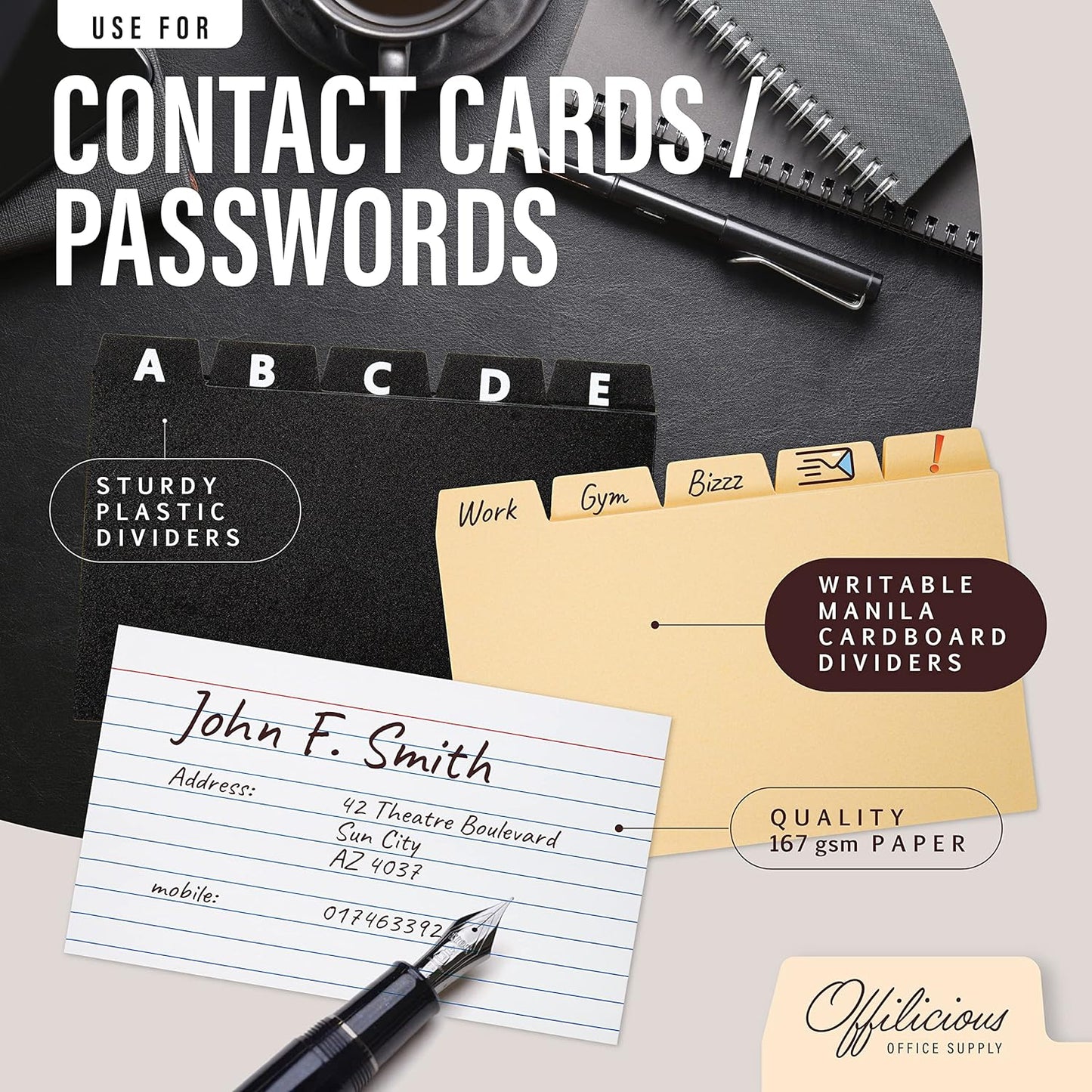 Black Index Card Holder 4x6 - Index Card Box With Index Dividers, Ruled Cards & Stickers - Recipe & Flash Card Holder Box Organizer