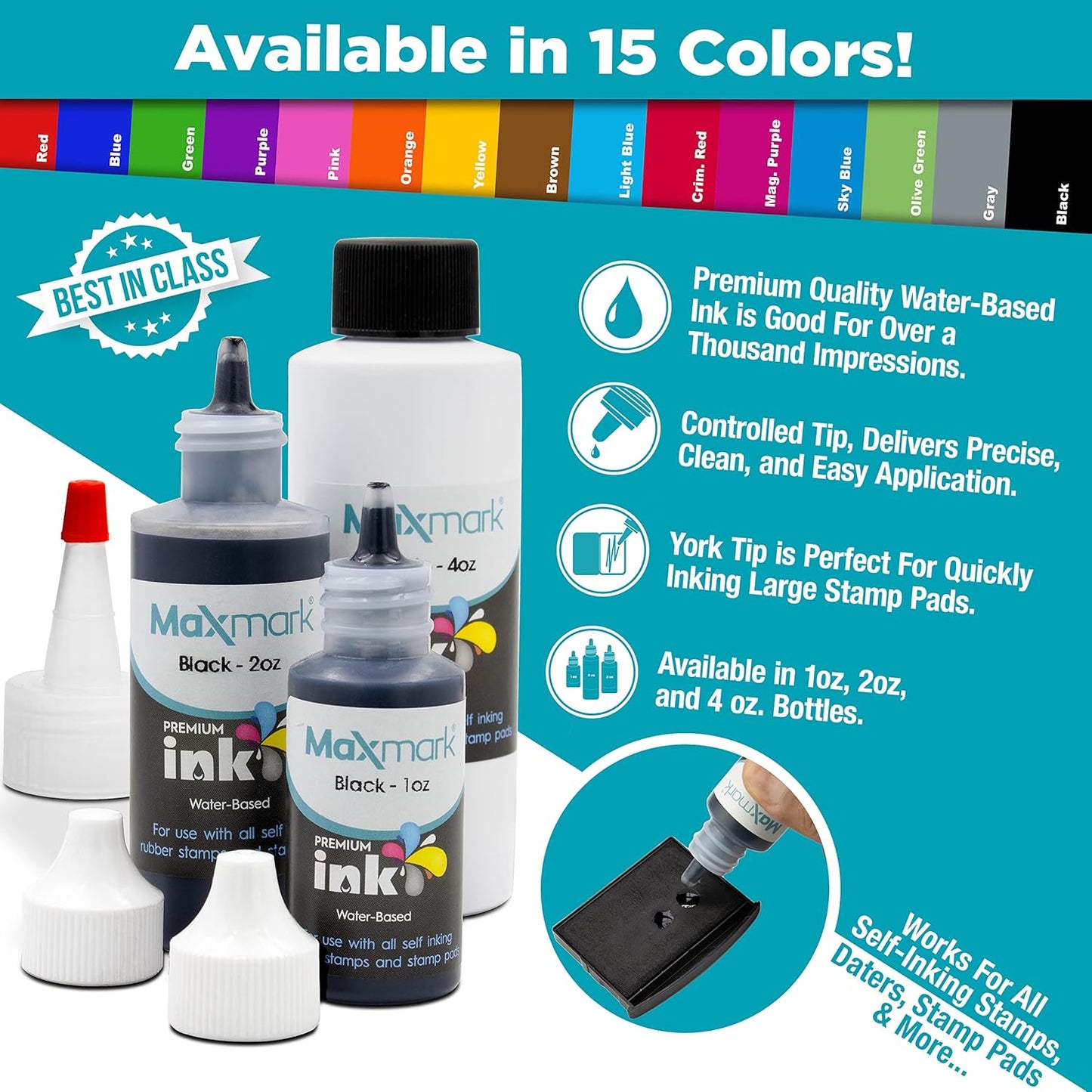 MaxMark Premium Refill Ink for self Inking Stamps and Stamp Pads, Orange Color - 2 oz.