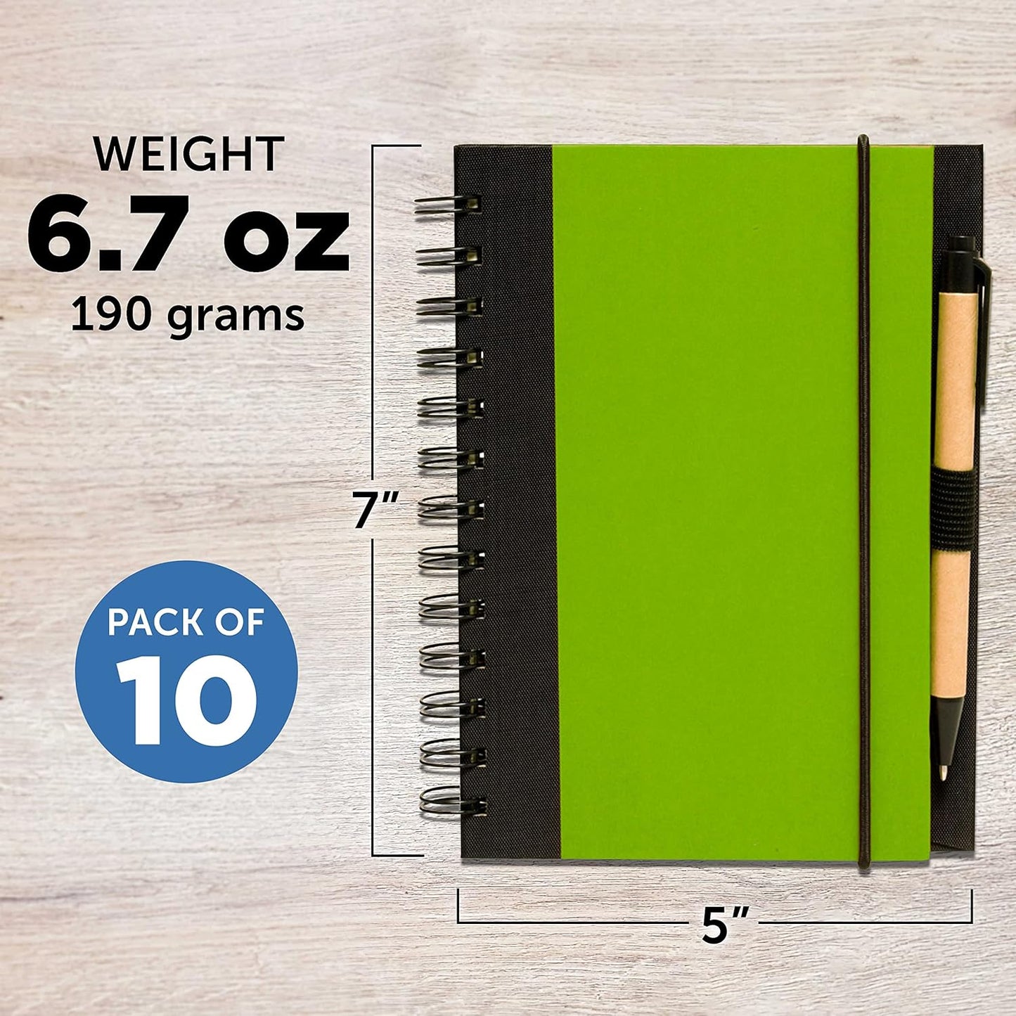 DISCOUNT PROMOS Eco Block Notebooks with Pens Set of 10, Bulk Pack - Perfect for School, Office, Business, Home - Lime Green