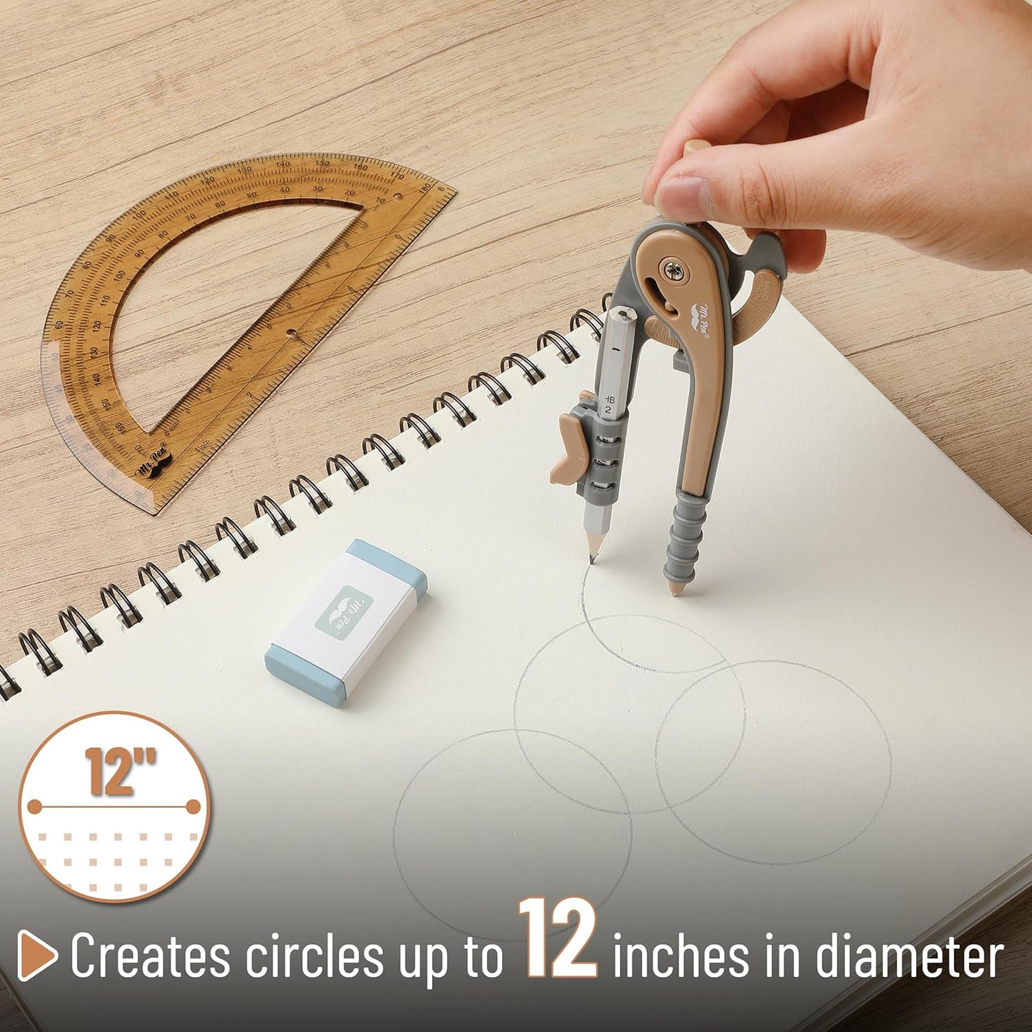 Mr. Pen- Compass and Protractor Set, Dwarf Pony Brown, Compass Geometry Tool, Protractor and Compass Set, Compass Drawing Tool, Drawing Compass, Geometry Compass, Math Compass for Geometry