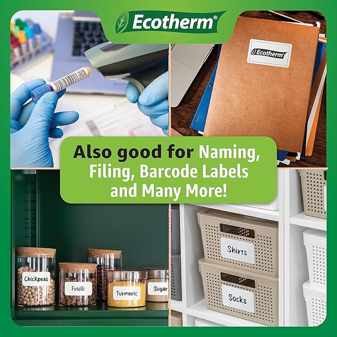 4" x 2" Thermal Labels | 6 Rolls | 7500 Labels | fits Zebra, Munbyn, Rollo, Godex, Arkscan, iDPRT, Offnova Thermal Label Printers and More | Blank White Adhesive Stickers by Ecotherm