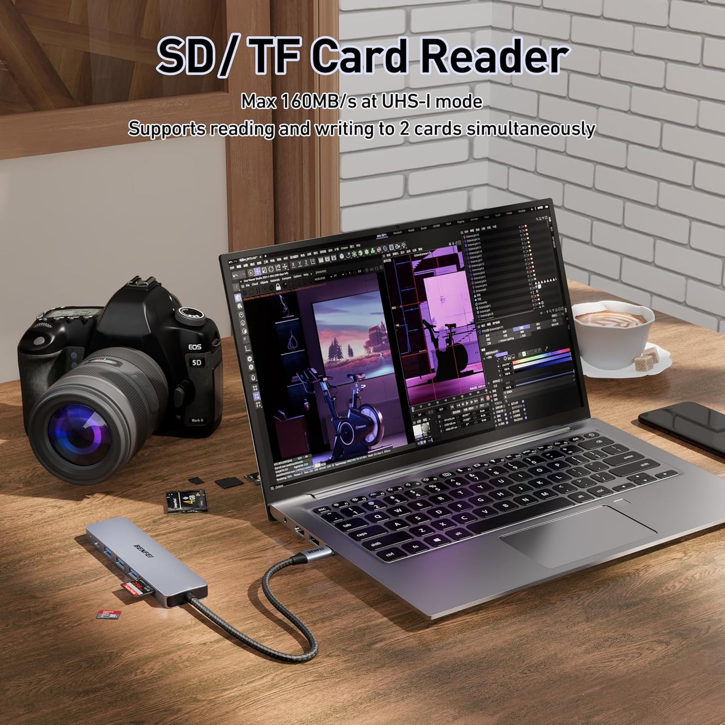 BENFEI USB C HUB 7-in-1 with HDMI(4K@60Hz,Certified), 100W Power Delivery, 3*USB 3.0, SD/TF Card Reader(160MB/s) Compatible with iPhone 15 Pro/Max, MacBook, iPad Pro, iMac, S23, XPS17