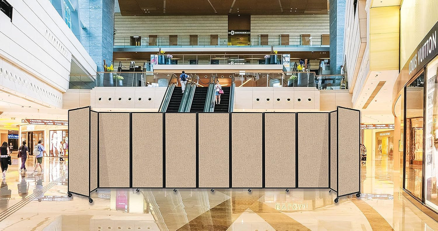 Versare Room Divider 360 Portable Wall Partition | Folding Panels | Large Freestanding Divider | Locking Wheels | Temporary Room Separator