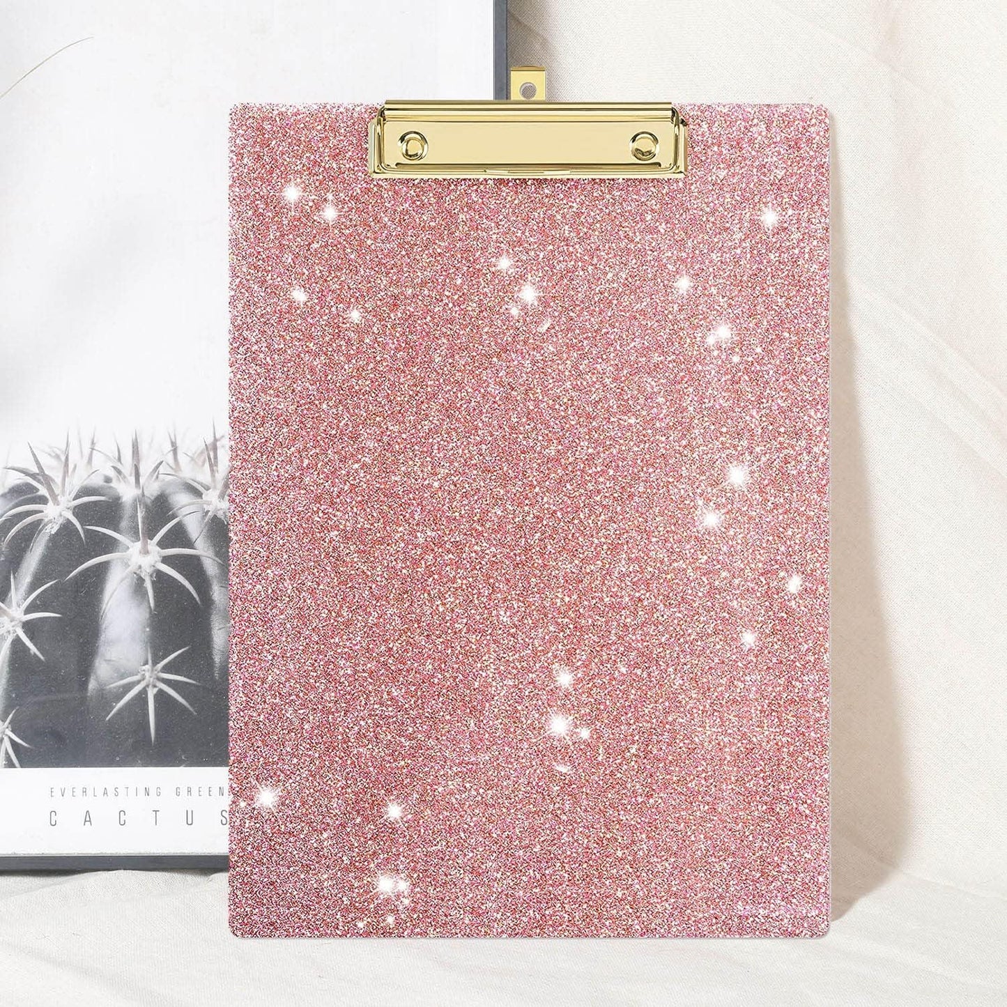 UNIQOOO Sparkle Rose Gold Glitter Clipboard with Shinny Gold Finish Clip, Perfect for Modern Arts Lover, Fashion Style Expert, Calligrapher, Office, Seminars, Workshops, Home School, Classroom