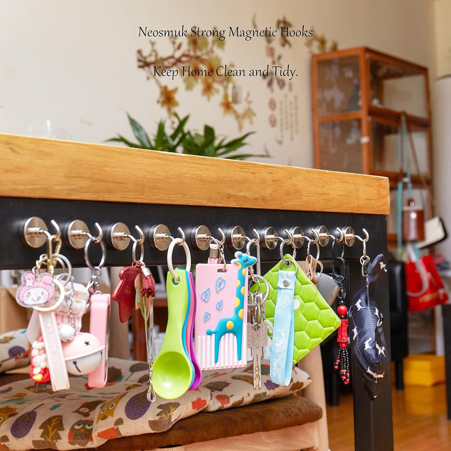 Neosmuk Magnetic Hooks, Heavy Duty Earth Magnets with Hook for Refrigerator, Extra Strong Cruise Hook for Hanging, Magnetic Hanger for Curtain, Grill(Silver White,4 Pack)