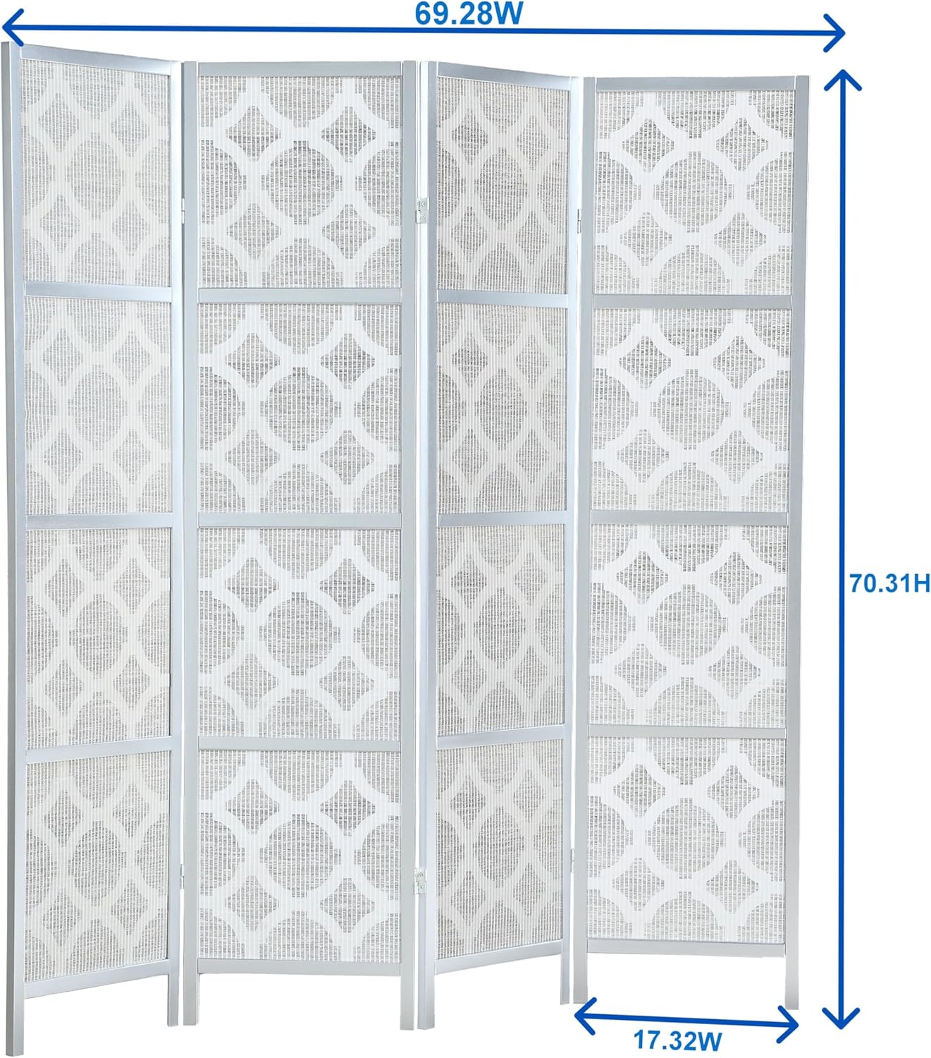 NicBex Room Divider 4 Panel Room Dividers with Quarterfoil Diamond Design Partition Room Dividers and Folding Privacy Screens Wall Divider for Home, Room Separation,69.28"W x 17.32"D x 70.31"H, Silver