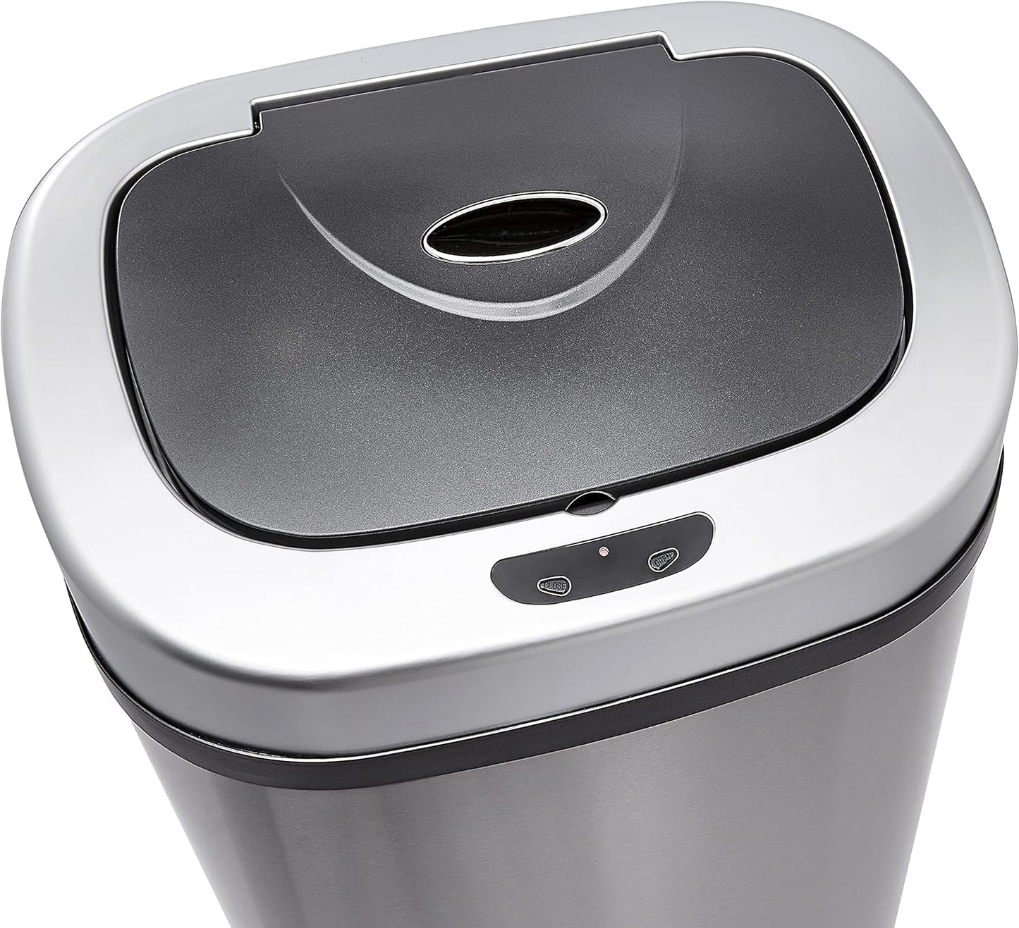Amazon Basics Automatic Trash Can with Lid, Hands-Free, Stainless Steel, D-Shaped 80 l, 2 Bins